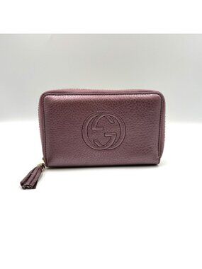 Gucci Interlocking Soho Bifold Leather Purple Wallet Gold